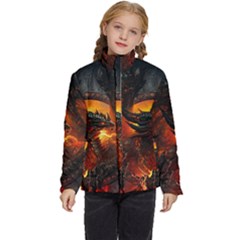 Dragon Fire Fantasy Art Kids  Puffer Bubble Jacket Coat