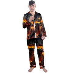 Dragon Fire Fantasy Art Men s Long Sleeve Satin Pajamas Set by Maspions