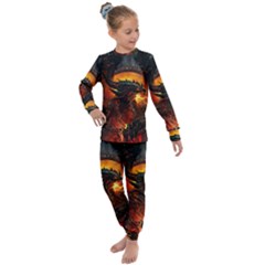 Dragon Fire Fantasy Art Kids  Long Sleeve Set 