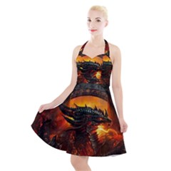 Dragon Fire Fantasy Art Halter Party Swing Dress 