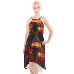 Dragon Fire Fantasy Art High-low Halter Chiffon Dress  by Maspions