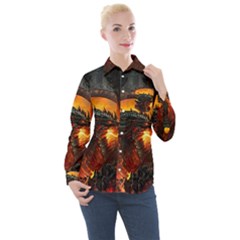 Dragon Fire Fantasy Art Women s Long Sleeve Pocket Shirt