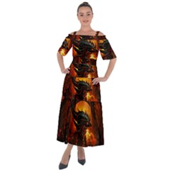 Dragon Fire Fantasy Art Shoulder Straps Boho Maxi Dress 