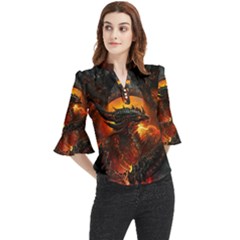 Dragon Fire Fantasy Art Loose Horn Sleeve Chiffon Blouse