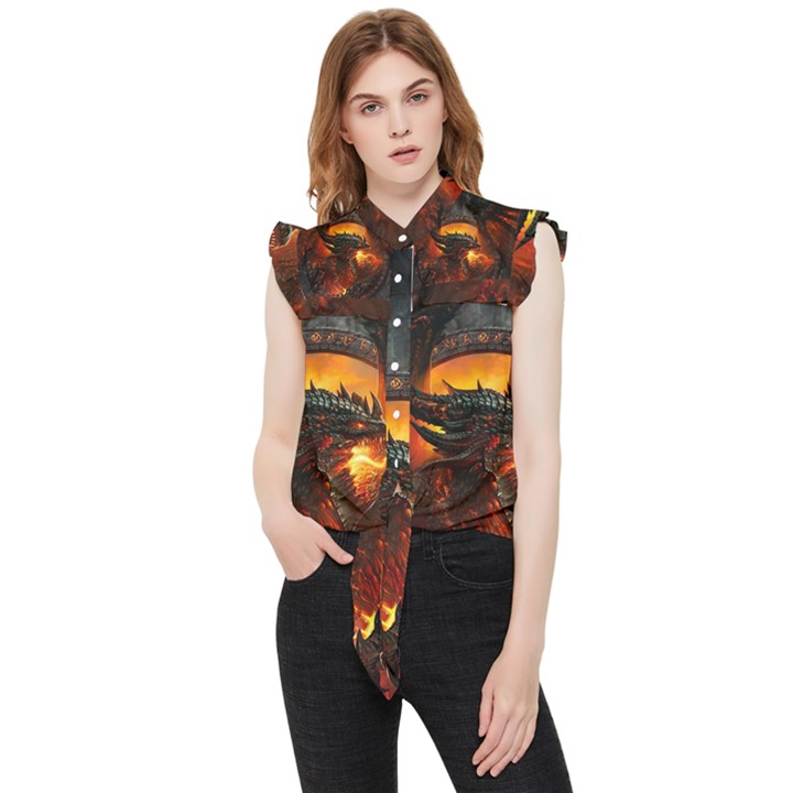 Dragon Fire Fantasy Art Frill Detail Shirt