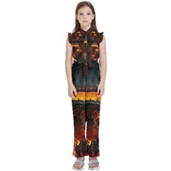 Dragon Fire Fantasy Art Kids  Sleeveless Ruffle Edge Band Collar Chiffon One Piece by Maspions