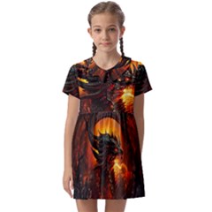 Dragon Fire Fantasy Art Kids  Asymmetric Collar Dress