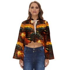 Dragon Fire Fantasy Art Boho Long Bell Sleeve Top