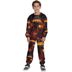 Dragon Fire Fantasy Art Kids  Sweatshirt Set