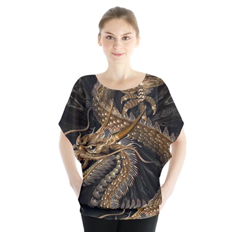 Fantasy Dragon Pentagram Batwing Chiffon Blouse by Maspions