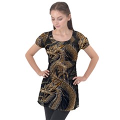 Fantasy Dragon Pentagram Puff Sleeve Tunic Top