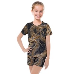 Fantasy Dragon Pentagram Kids  Mesh T-shirt And Shorts Set