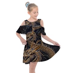 Fantasy Dragon Pentagram Kids  Shoulder Cutout Chiffon Dress