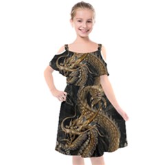 Fantasy Dragon Pentagram Kids  Cut Out Shoulders Chiffon Dress