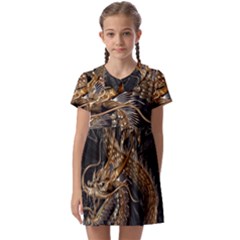 Fantasy Dragon Pentagram Kids  Asymmetric Collar Dress by Maspions