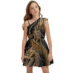 Fantasy Dragon Pentagram Kids  One Shoulder Party Dress