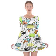 Sketch Cartoon Space Set Long Sleeve Skater Dress by Hannah976