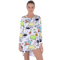 Sketch Cartoon Space Set Asymmetric Cut-out Shift Dress by Hannah976