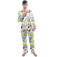 Sketch Cartoon Space Set Men s Long Sleeve Satin Pajamas Set by Hannah976