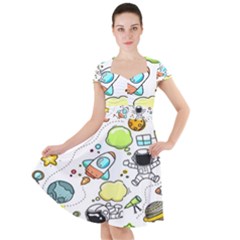 Sketch Cartoon Space Set Cap Sleeve Midi Dress by Hannah976