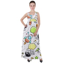 Sketch Cartoon Space Set Empire Waist Velour Maxi Dress by Hannah976