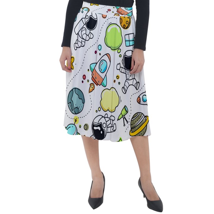 Sketch Cartoon Space Set Classic Velour Midi Skirt 