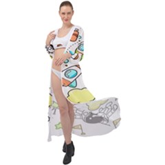 Sketch Cartoon Space Set Maxi Chiffon Beach Wrap by Hannah976