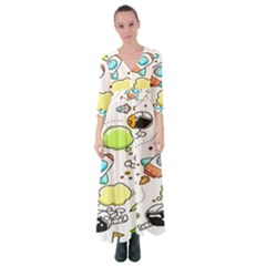 Sketch Cartoon Space Set Button Up Maxi Dress by Hannah976