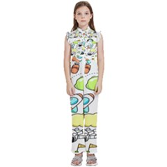 Sketch Cartoon Space Set Kids  Sleeveless Ruffle Edge Band Collar Chiffon One Piece by Hannah976