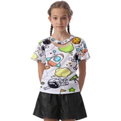 Sketch Cartoon Space Set Kids  Front Cut T-shirt by Hannah976