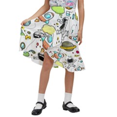 Sketch Cartoon Space Set Kids  Ruffle Flared Wrap Midi Skirt by Hannah976