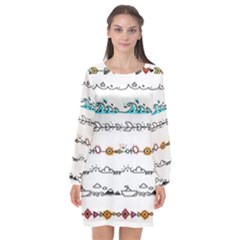 Decoration Element Style Pattern Long Sleeve Chiffon Shift Dress  by Hannah976