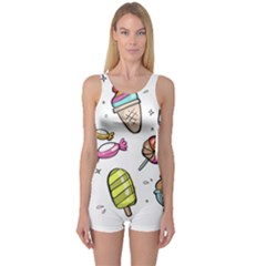 Doodle Cartoon Drawn Cone Food One Piece Boyleg Swimsuit by Hannah976