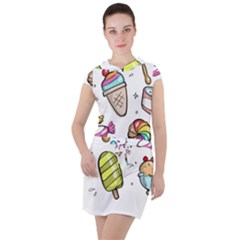 Doodle Cartoon Drawn Cone Food Drawstring Hooded Dress by Hannah976