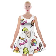 Doodle Cartoon Drawn Cone Food Velvet Skater Dress by Hannah976