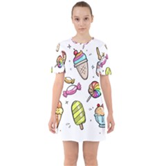 Doodle Cartoon Drawn Cone Food Sixties Short Sleeve Mini Dress by Hannah976