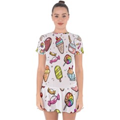 Doodle Cartoon Drawn Cone Food Drop Hem Mini Chiffon Dress by Hannah976