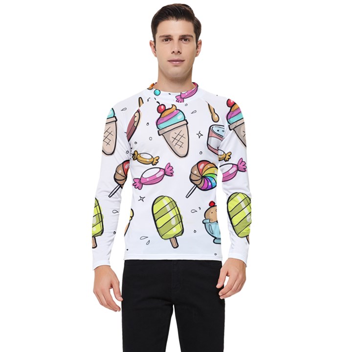 Doodle Cartoon Drawn Cone Food Men s Long Sleeve Rash Guard