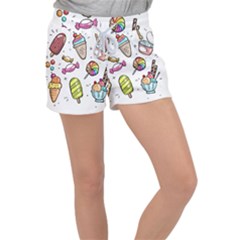 Doodle Cartoon Drawn Cone Food Women s Velour Lounge Shorts by Hannah976