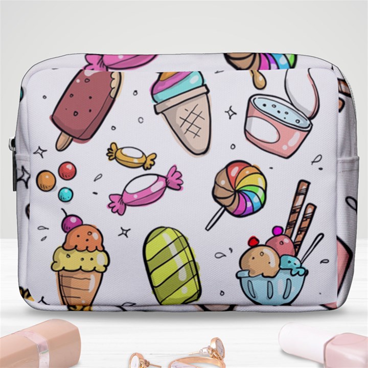 Doodle Cartoon Drawn Cone Food Make Up Pouch (Large)