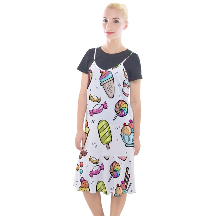 Doodle Cartoon Drawn Cone Food Camis Fishtail Dress