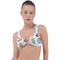 Doodle Cartoon Drawn Cone Food Ring Detail Bikini Top by Hannah976