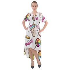 Doodle Cartoon Drawn Cone Food Front Wrap High Low Dress by Hannah976