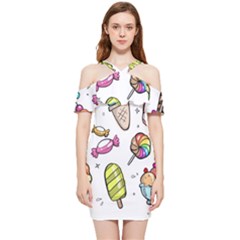 Doodle Cartoon Drawn Cone Food Shoulder Frill Bodycon Summer Dress by Hannah976