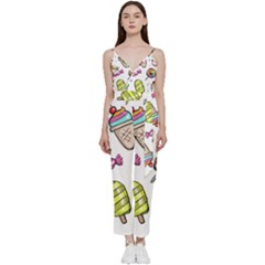 Doodle Cartoon Drawn Cone Food V-neck Camisole Jumpsuit by Hannah976