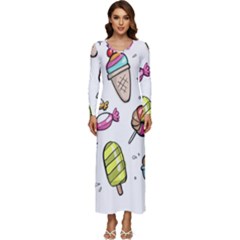 Doodle Cartoon Drawn Cone Food Long Sleeve Longline Maxi Dress by Hannah976