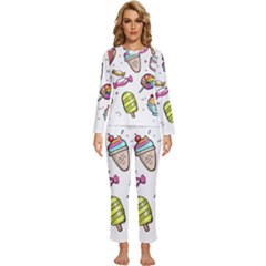 Doodle Cartoon Drawn Cone Food Womens  Long Sleeve Lightweight Pajamas Set by Hannah976