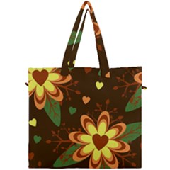 Floral Hearts Brown Green Retro Canvas Travel Bag by Hannah976