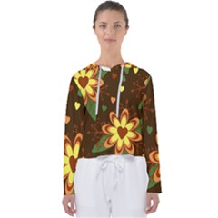 Floral Hearts Brown Green Retro Women s Slouchy Sweat