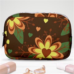 Floral Hearts Brown Green Retro Make Up Pouch (small) by Hannah976